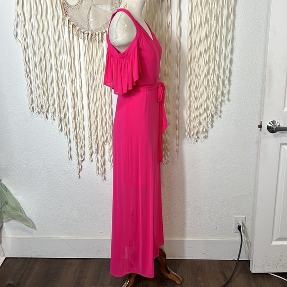 Thalia Sodi NWT Hot Pink Cold Shoulder Mesh Midi Dress Size XS - Picture 6 of 11